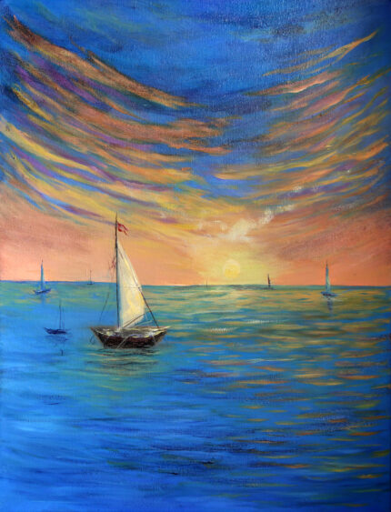 Sunscet boat painting